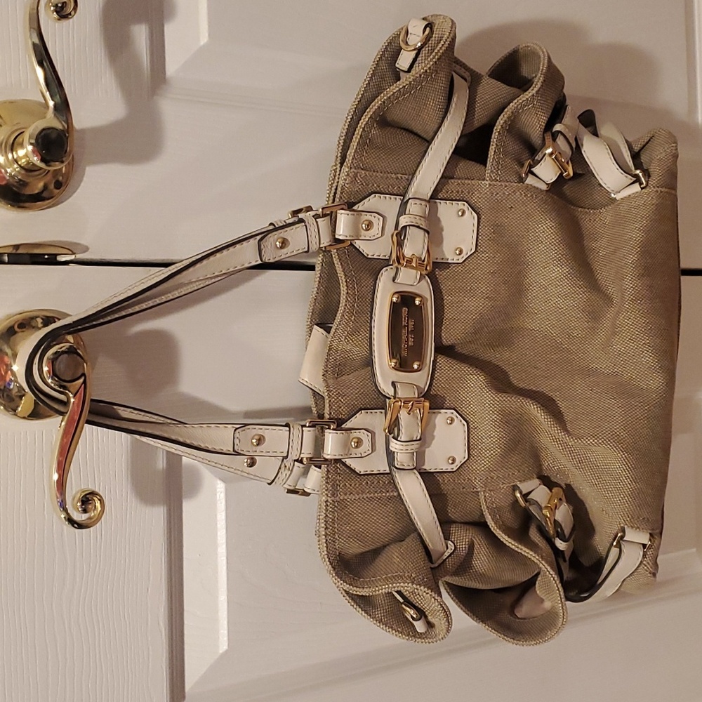 Michael Kors linen with cream leather shoulder Bag